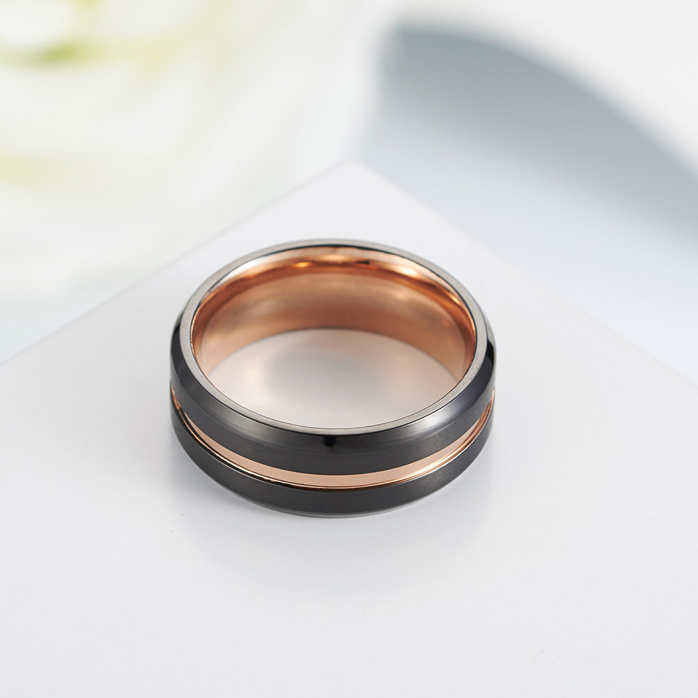 Unisex Ring Two Tone Black Rose Gold Titanium Steel Brushed Matte Finish Durable Everyday Wear Fashion Jewelry Gift