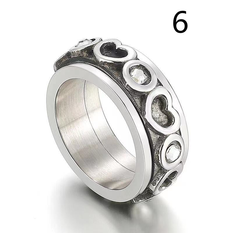 Womens Heart Shaped Ring Diamond Studded Index Finger Ring Titanium Steel Fashion Jewelry Gift For Her Gold and Steel Color Design For Women and Girls