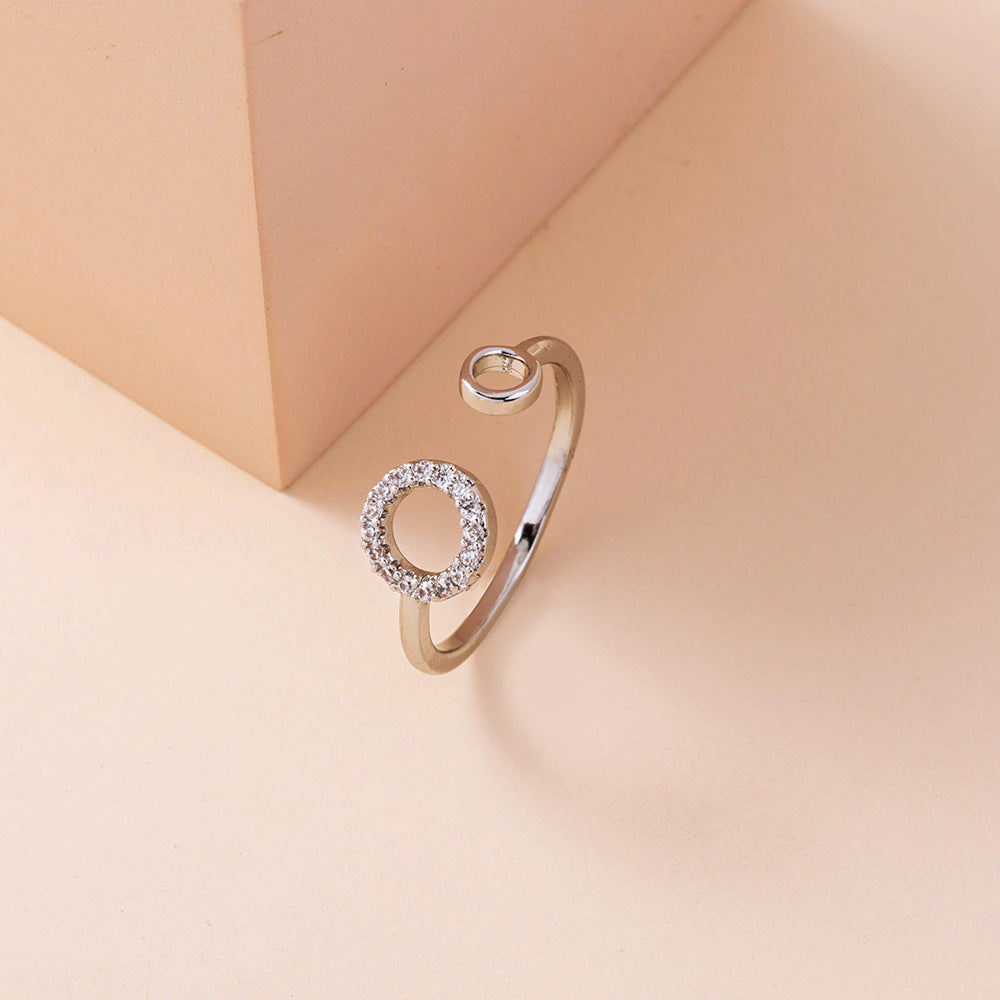 Unisex Open Ring With Geometric O Shape Zircon Inlaid Copper Ring For Women And Men Simple Everyday Wear Sleek