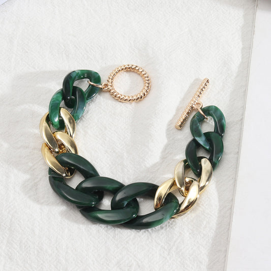 Geometric Resin Coated Metal Platinum Bangle Jewelry Gift For Her In Green Black White Pink With Elegant Craft