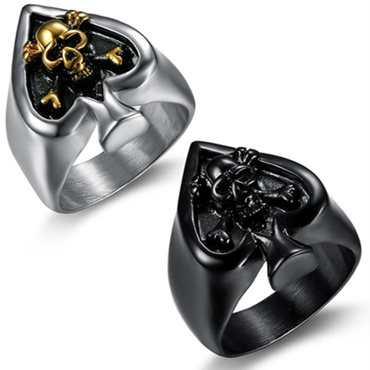 Unisex Alloy Skull Ring Peach Heart Playing Card Design Geometric Band Ring Electroplated Inlay Alloy European American