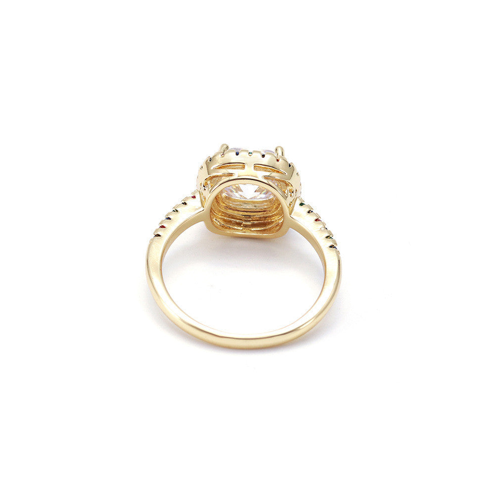 Women's Zircon Ring Geometric Copper Band Gold Tone Jewelry