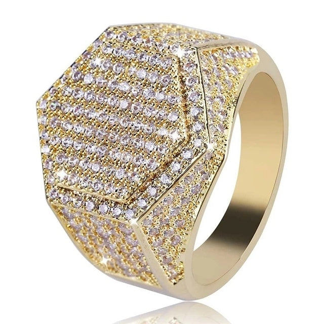 Men's Hip Hop Five Star Ring with Natural Zircon Inlay Gold Tone or Silver Tone Rock Jewelry Statement Ring for Men and Women Available in Multiple Sizes