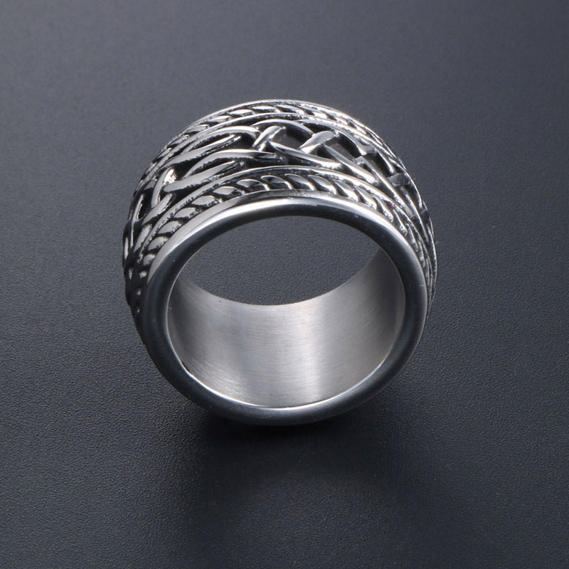 Men's Titanium Steel Wrench Ring Vintage Geometric Band Fashion Trend Jewelry Retro Punk Ring for Men and Women Metal Stripes Ring Unique Design Gift
