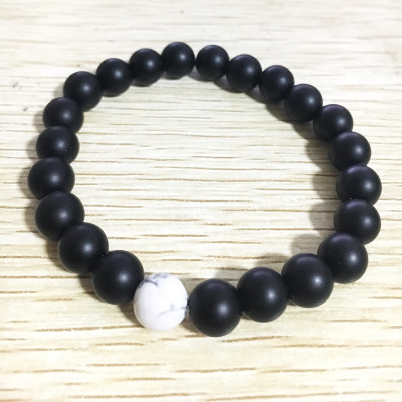Couple Geometric Bead Bracelets Set 8mm Frosted Stone White Turquoise Matte Black 18cm Friendship Jewelry 18cm