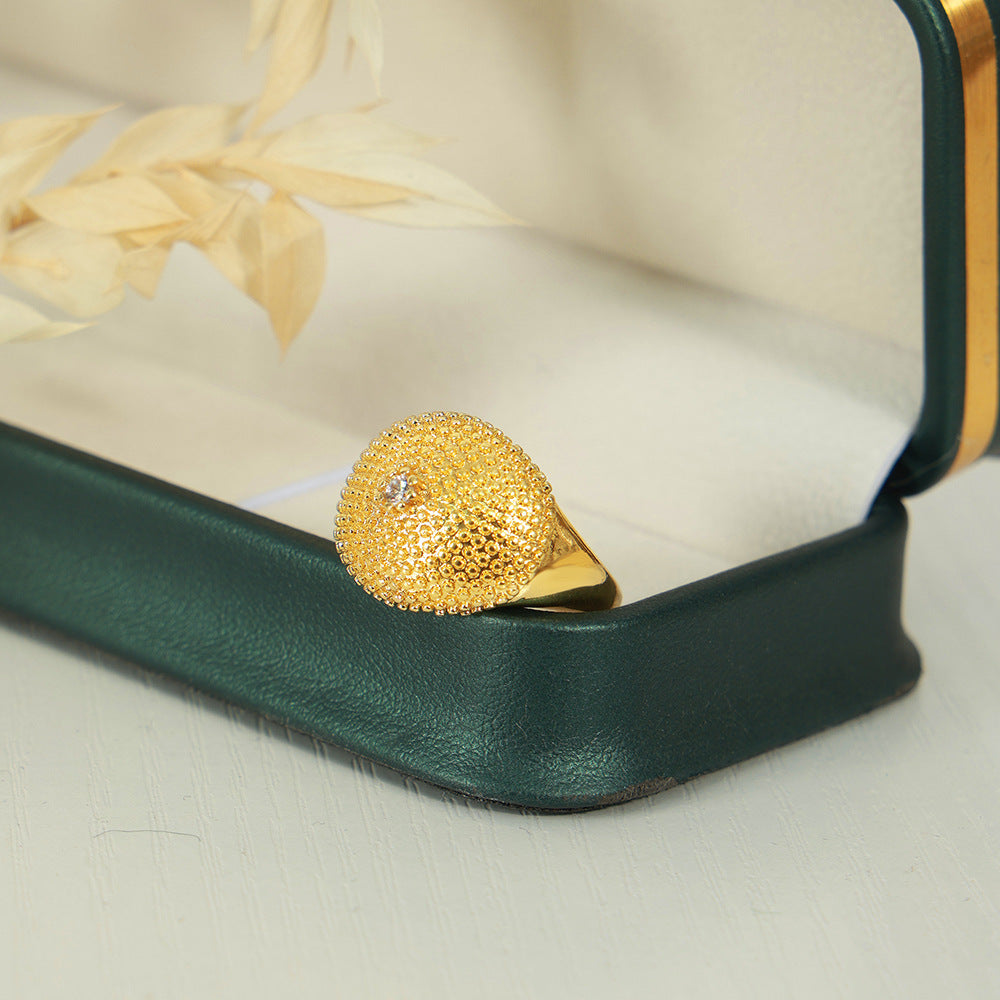 Unisex Copper Ring Round Pattern Open Adjustable Band Geometric Design Electroplated Gold Finish Ring Size 7 Us