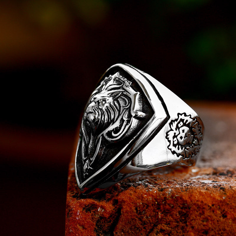 Men's Stainless Steel Ring Lion Head Design Polished Finish Animal Zodiac Biker Ring Hand Jewelry Titanium Steel Ring for Men Statement Ring Lion Ring