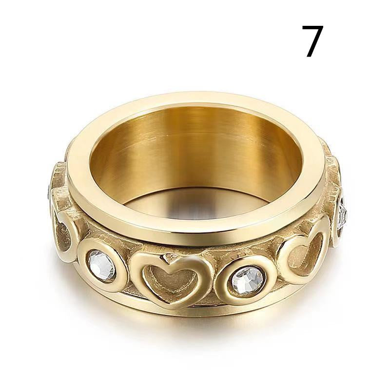 Womens Heart Shaped Ring Diamond Studded Index Finger Ring Titanium Steel Fashion Jewelry Gift For Her Gold and Steel Color Design For Women and Girls