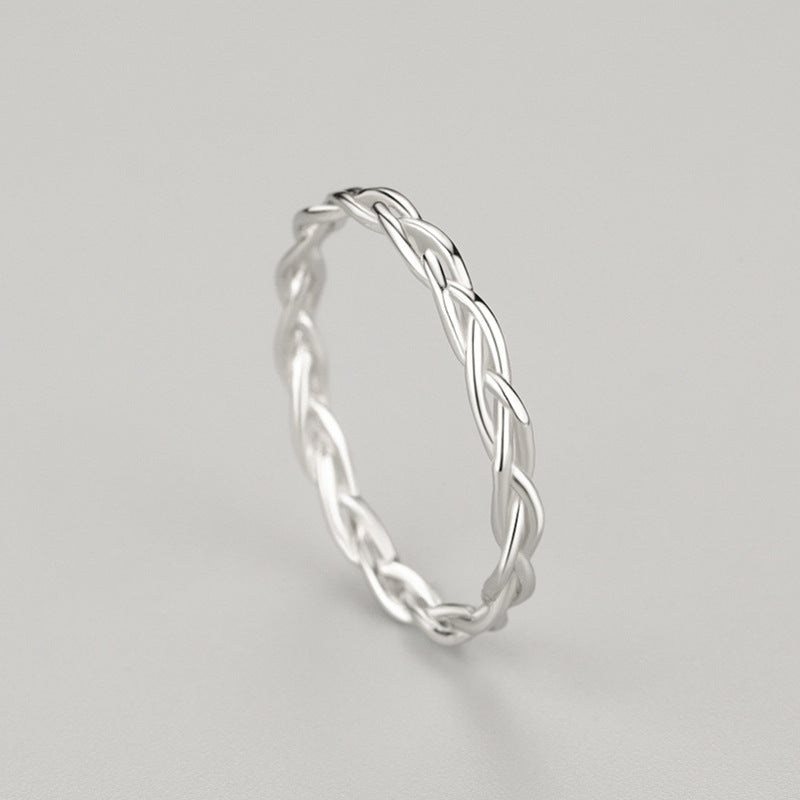 Womens Ring S925 Sterling Silver Ring Exquisite Curved Cross Ring Braid Band Ring for Her Thin Lightweight Silver Ring Anniversary Gift for Women