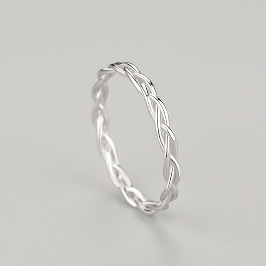 Womens Ring S925 Sterling Silver Ring Exquisite Curved Cross Ring Braid Band Ring for Her Thin Lightweight Silver Ring Anniversary Gift for Women