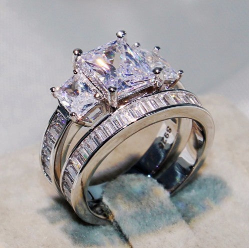 Zircon Electroplated Geometric Ring White Copper Jewelry For Women Style Sparkling Band Sizes 5 6 7 8 9 10 Gift