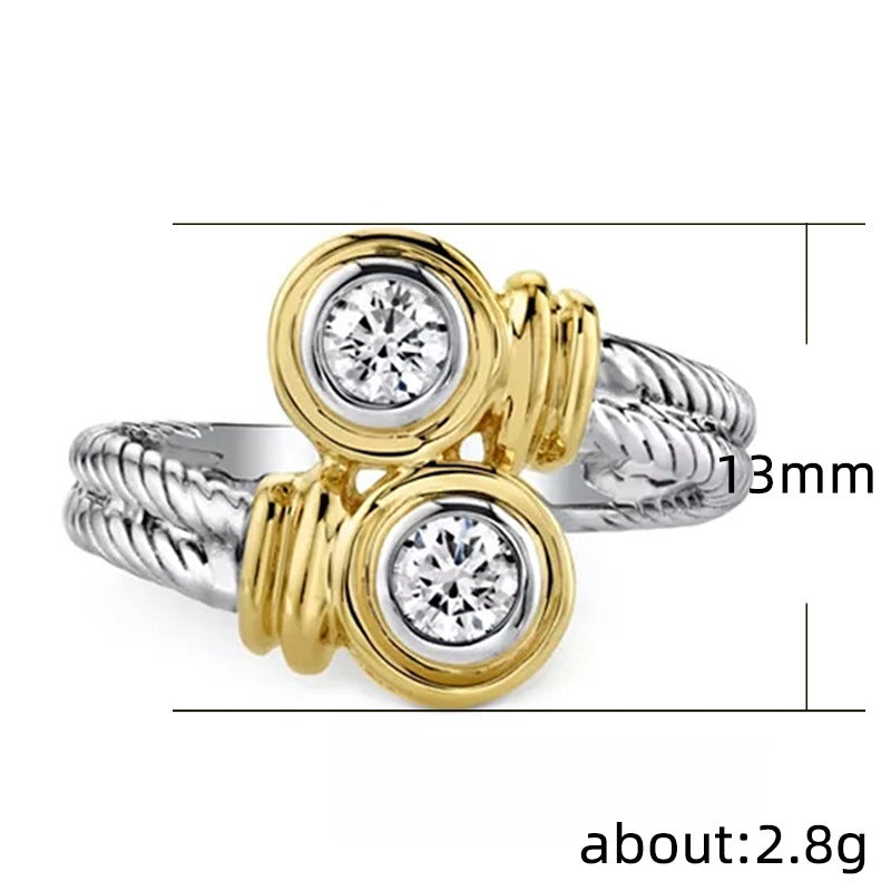 Copper Zircon Two Tone Twist Ring For Women Elegant Fashion Jewelry Statement Ring With Dainty Design For Everyday Wear