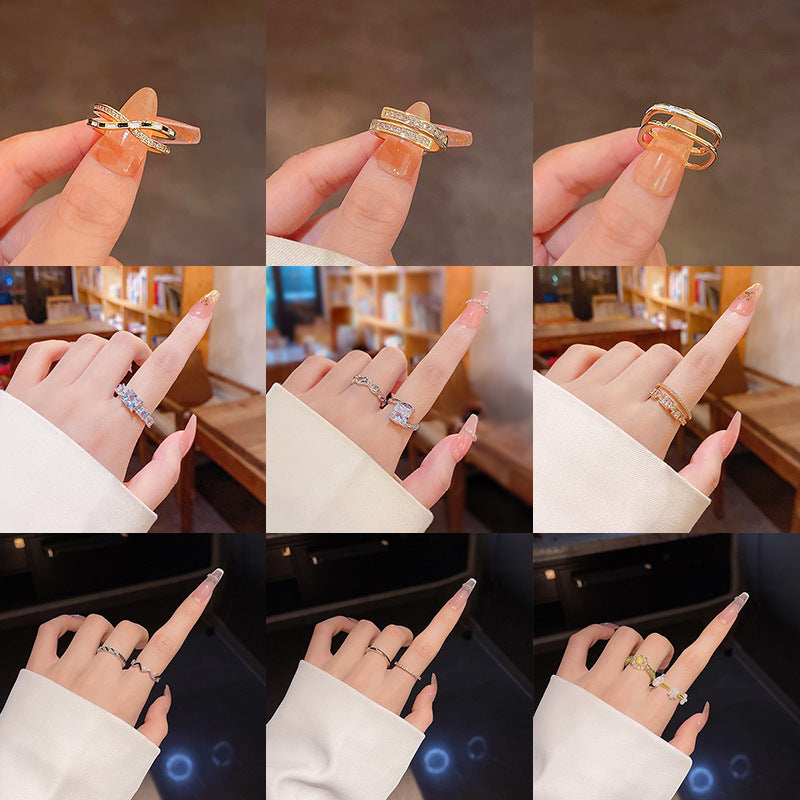 Elegant PearlWhite Ring Geometric Copper Band Electroplated White Gold Gemstone Inlay Gift For Her Korean Style