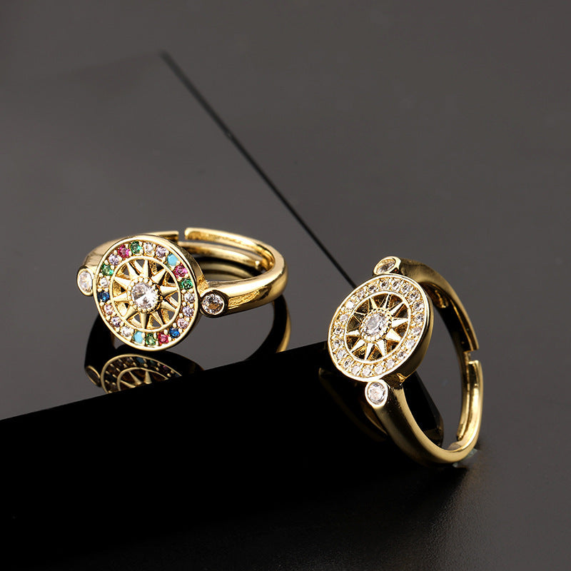 Six Pointed Star Diamond Ring Adjustable Copper Open Band