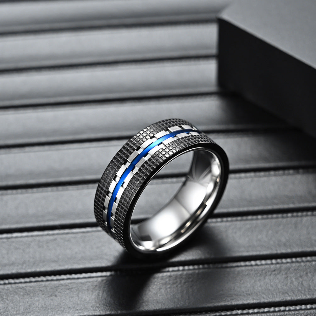 Men's Two Tone Stainless Steel Ring Atmospheric Combination Plated Ring Simple Stylish Band Ring for Men Blue and Rose Gold Jewelry Gift