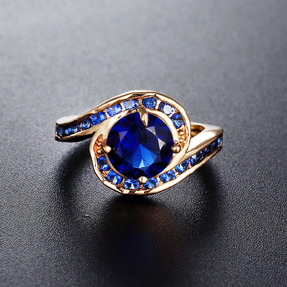 Copper Ring With Blue Zircon Stone Fashion Jewelry In Europe And America US Size 6 7 8 9 10 New Copper Ring US