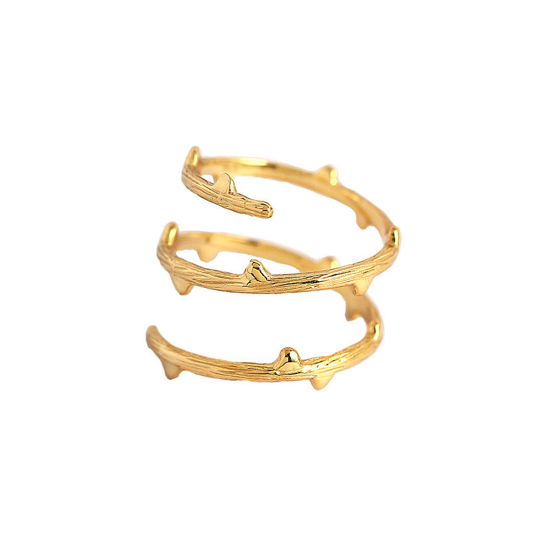 Womens 925 Sterling Silver Ring Rattan Texture Adjustable Open Band Birthday Gift White Gold Yellow Gold White