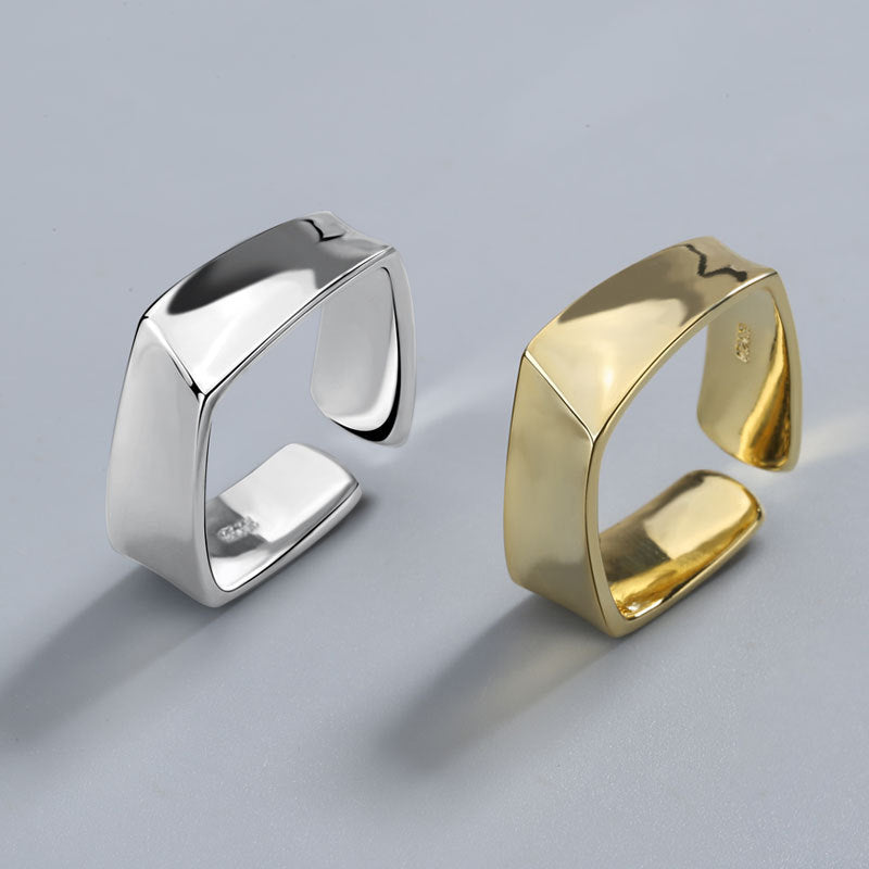 Geometric Square Ring Adjustable Opening Copper Fashion Jewelry Gold Finish Or Platinum Gold Finish Rings Ring