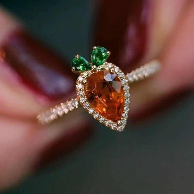 Womens Carrot Design Adjustable Copper Rings With Micro Inlaid Detailing Cute Dainty Jewelry For Girls Teens