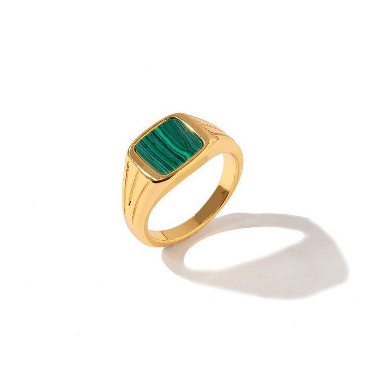 Womens Green Malachite Ring Brass Gold European Retro Design Statement Jewellery For Women Party Fashion Rings