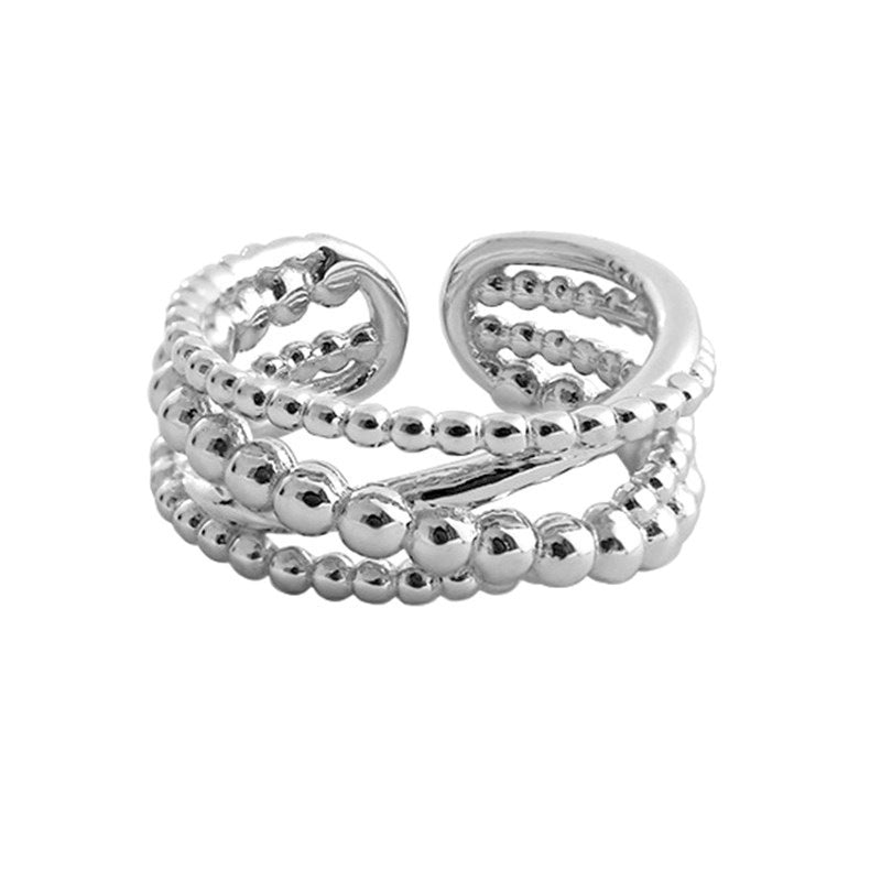 Womens Open Ring Adjustable Braided Winding Multilayer Cross Copper Ring Irregular Wave Geometry Ring European