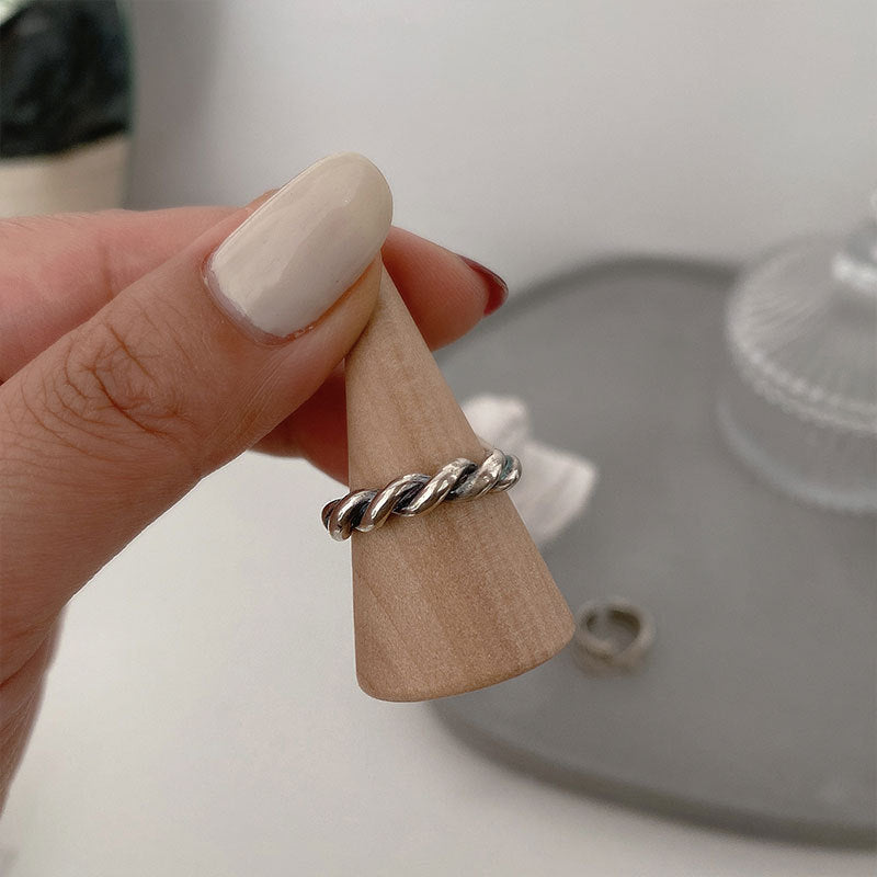 Geometric Thai Silver Plated Ring Korean Twist Metal Jewelry Gift for Her Elegant Daily Wear Accessory Everyday Style