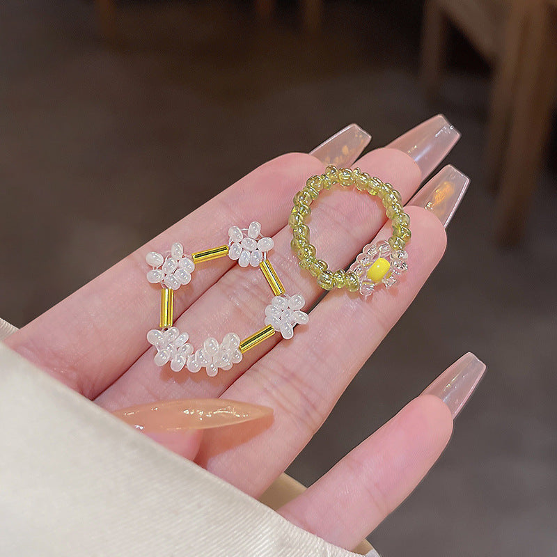 Elegant PearlWhite Ring Geometric Copper Band Electroplated White Gold Gemstone Inlay Gift For Her Korean Style