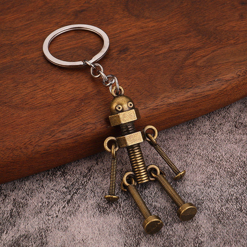 Retro Robot Keyring Handmade Zinc Alloy Key Ring Antique Brass Finish Bag Charm Unique Decoration DIY Inspiring