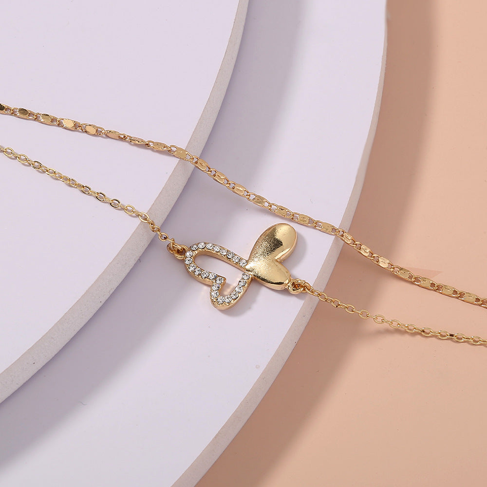 Womens Butterfly Bracelet Double Layer Hollow Jeweled Bracelet Extension Chain Elegant Metal Fashion Bracelet For Women