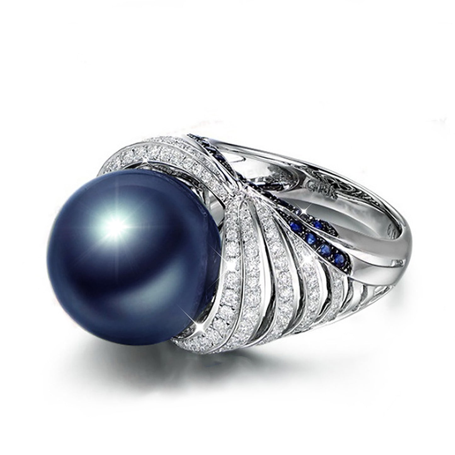Womens Ring High Quality Alloy Electroplated Blue Pearl Zircon Vintage Design Fashion Elegant Ring EverydayWear