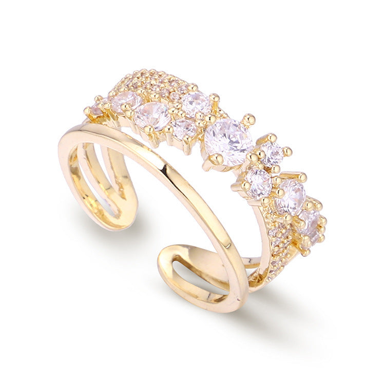 Womens Index Finger Knuckle Ring Micro Inlaid Zircon Adjustable Gold Plated Copper Geometric Fashioned Jewelry