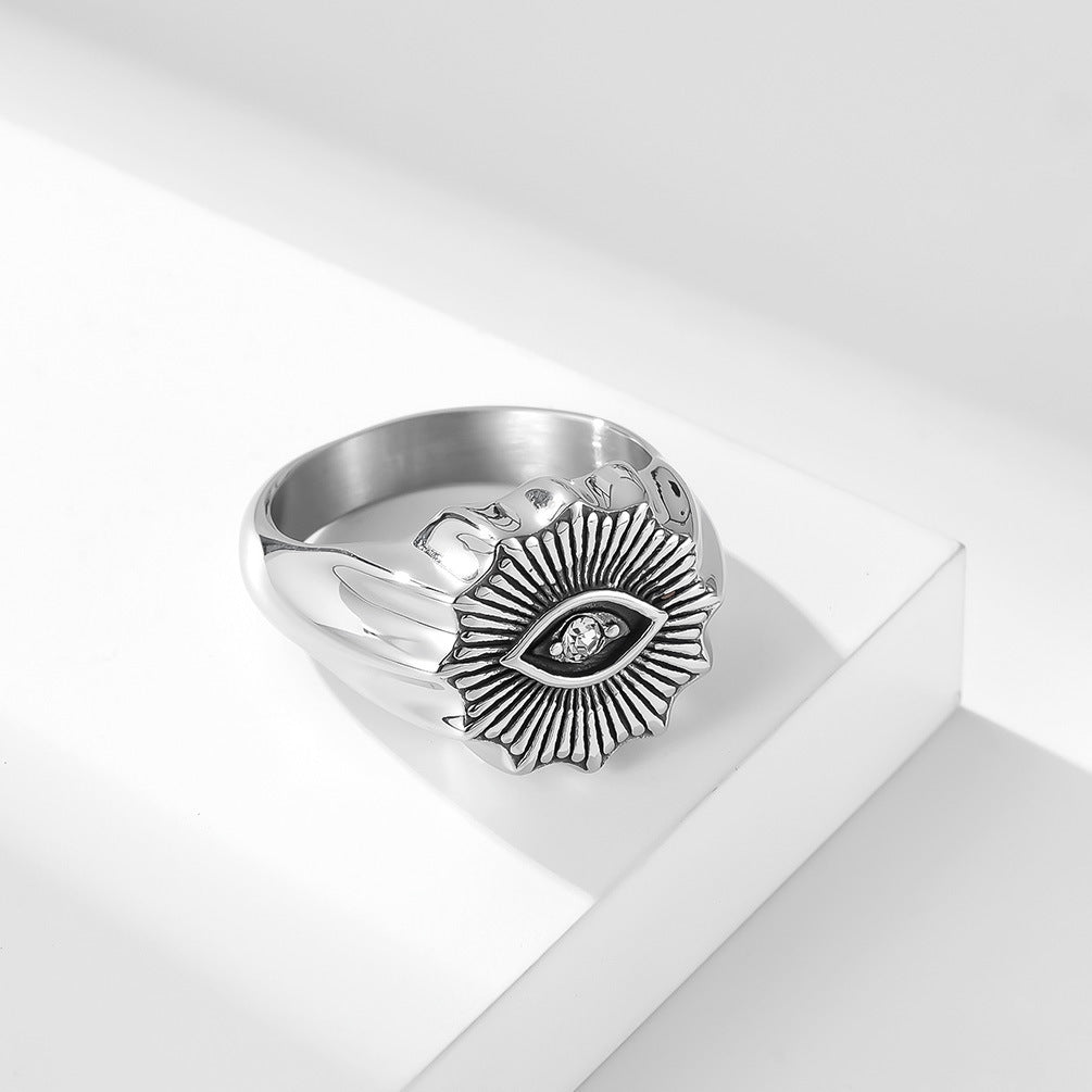 Vintage Style Stainless Steel Eyes Ring For Men Geometric Design Fashion Accessory Casual Wearable Jewelry Gift