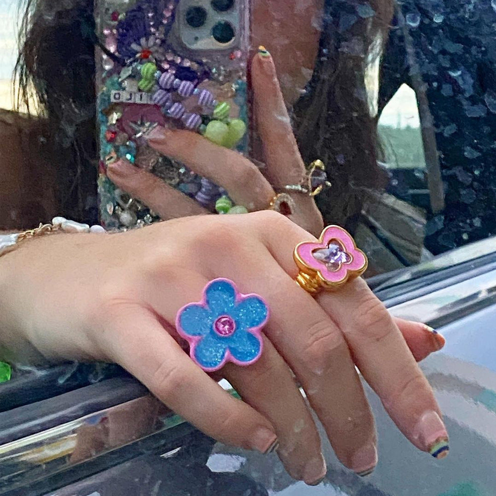 Womens Exaggerated Wreath Ring Drop Oil Metal Geometric Floral European American Inspired Fashion Jewelry Accessory