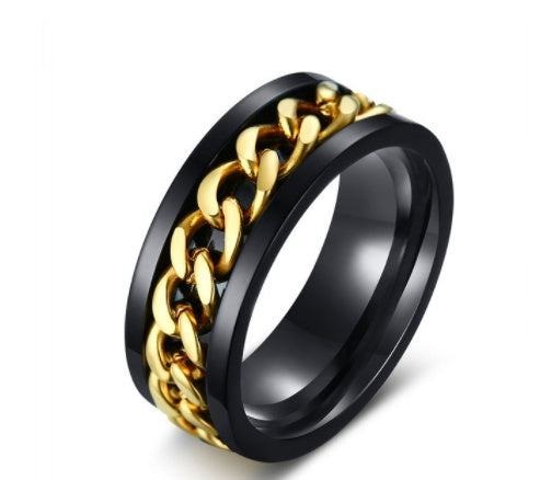 Mens Titanium Steel Chain Ring Geometric Ring Individually Packed Ideal For Birthday Holiday Or Business Gifts