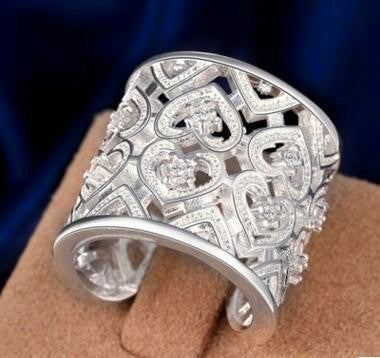 Womens Openwork Copper Ring With Silver Inlay Gemstones