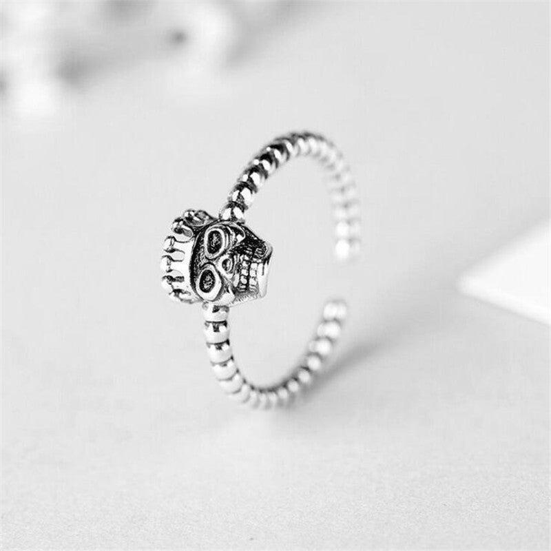Womens Copper Ring With Twist Skull Design Retro Thai Silver Plated Animal Zodiac Ring Korean Fashion Jewelry Non