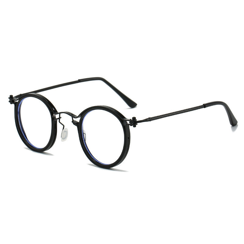 Round Frame Anti Blue Light Glasses Full Plastic Metal Frame AC Lenses Zero Degree Plain Glasses In Black Gold