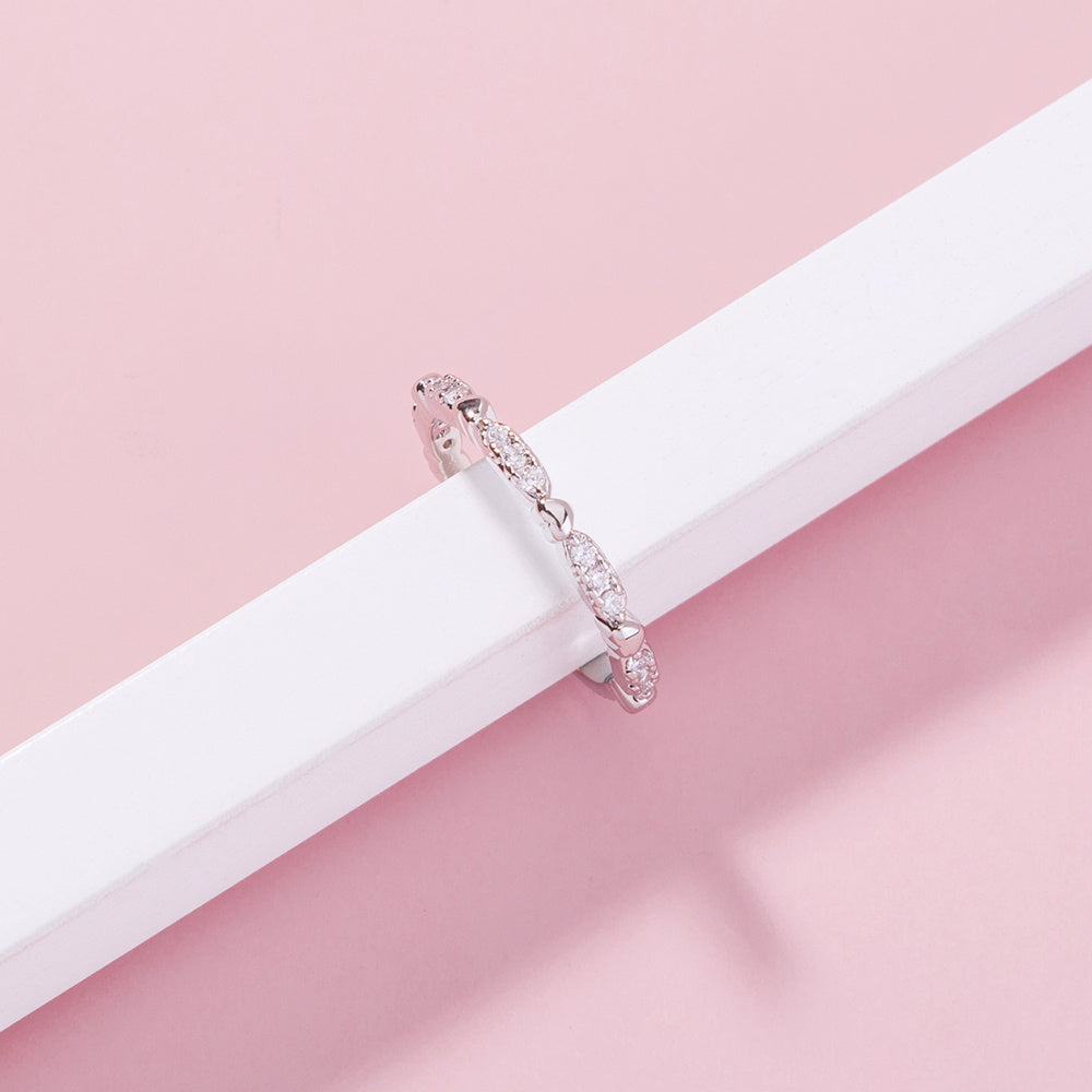 Adjustable Ring With Peach Zircon Heart Copper Electroplated Splicing Design For Index Finger Europe And America Style