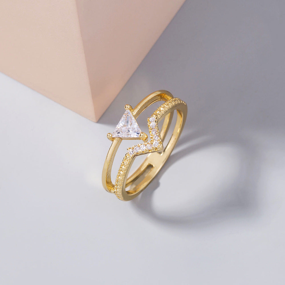 Geometric Triangle Ring Copper Zircon Ins Style Statement Ring For Women Fashion Jewelry Irregular Design Chic