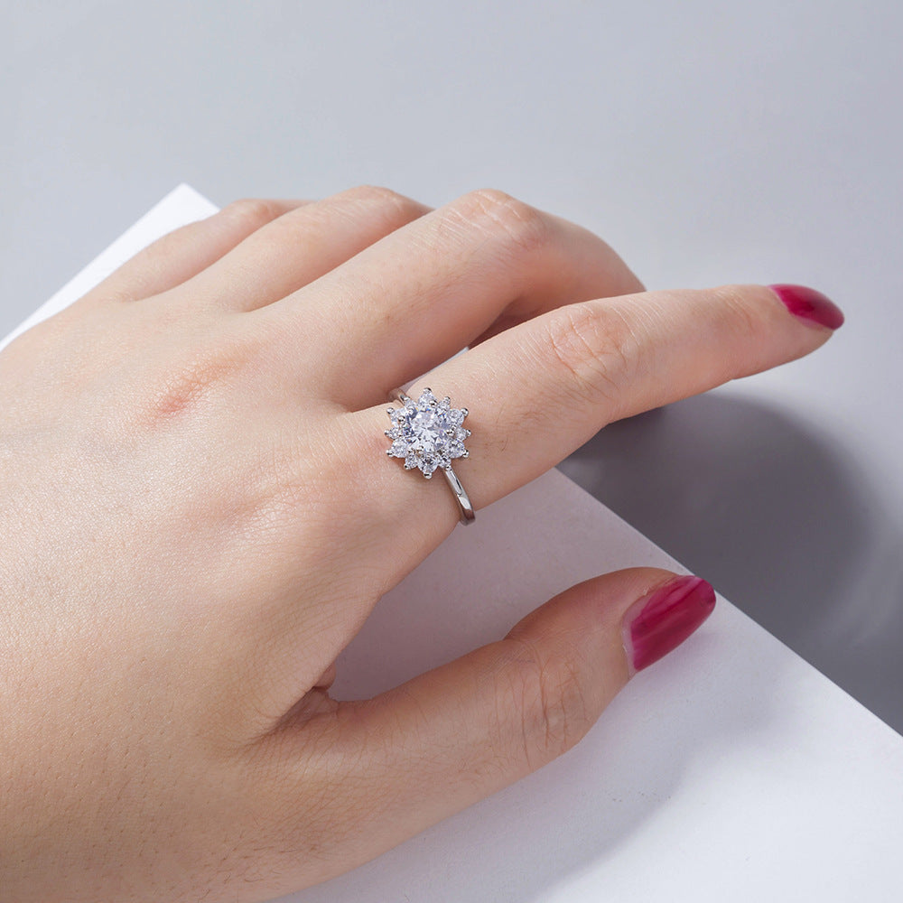 Sunflower Ring Adjustable Silver Plated Copper With Zircon Inlay Elegant All Match Design Gift For Women Style
