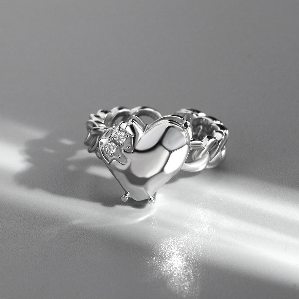 Unisex Zircon Ring Heart Design Copper Gold Plated Jewelry