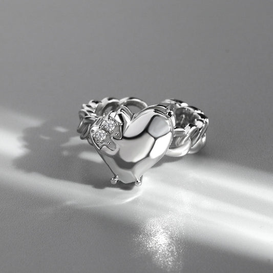 Unisex Zircon Ring Heart Design Copper Gold Plated Jewelry