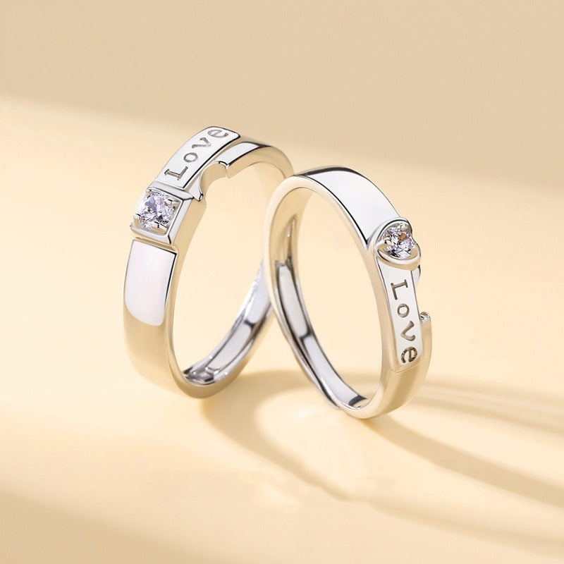Couple Rings With Heart Shaped Design And English Letters Matching Rings For Men And Women Love Rings Gift Ideas