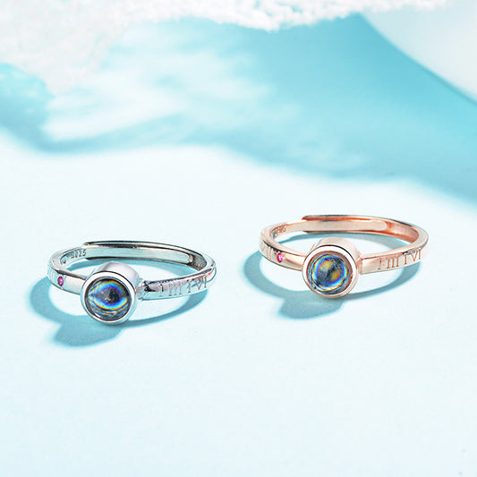 I Love You Projection Ring 925 Silver Adjustable Two Tone