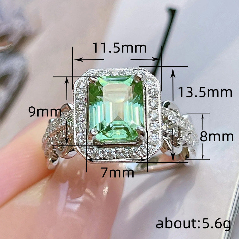 Vintage Lace Rectangular Ring With Copper Band And Green Zircon Inlay For Women Sizes 6 7 8 9 10 Jewelry Quadrilateral