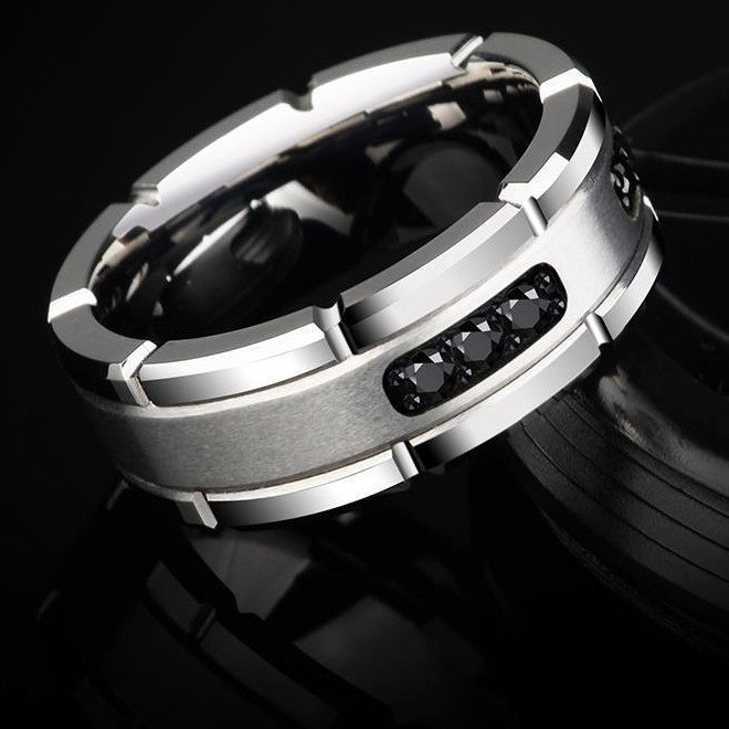 Mens Copper Ring Matte Finish Design Chamfered Square Grain Band Durable Electroplated Fashion Modern Everyday Wear