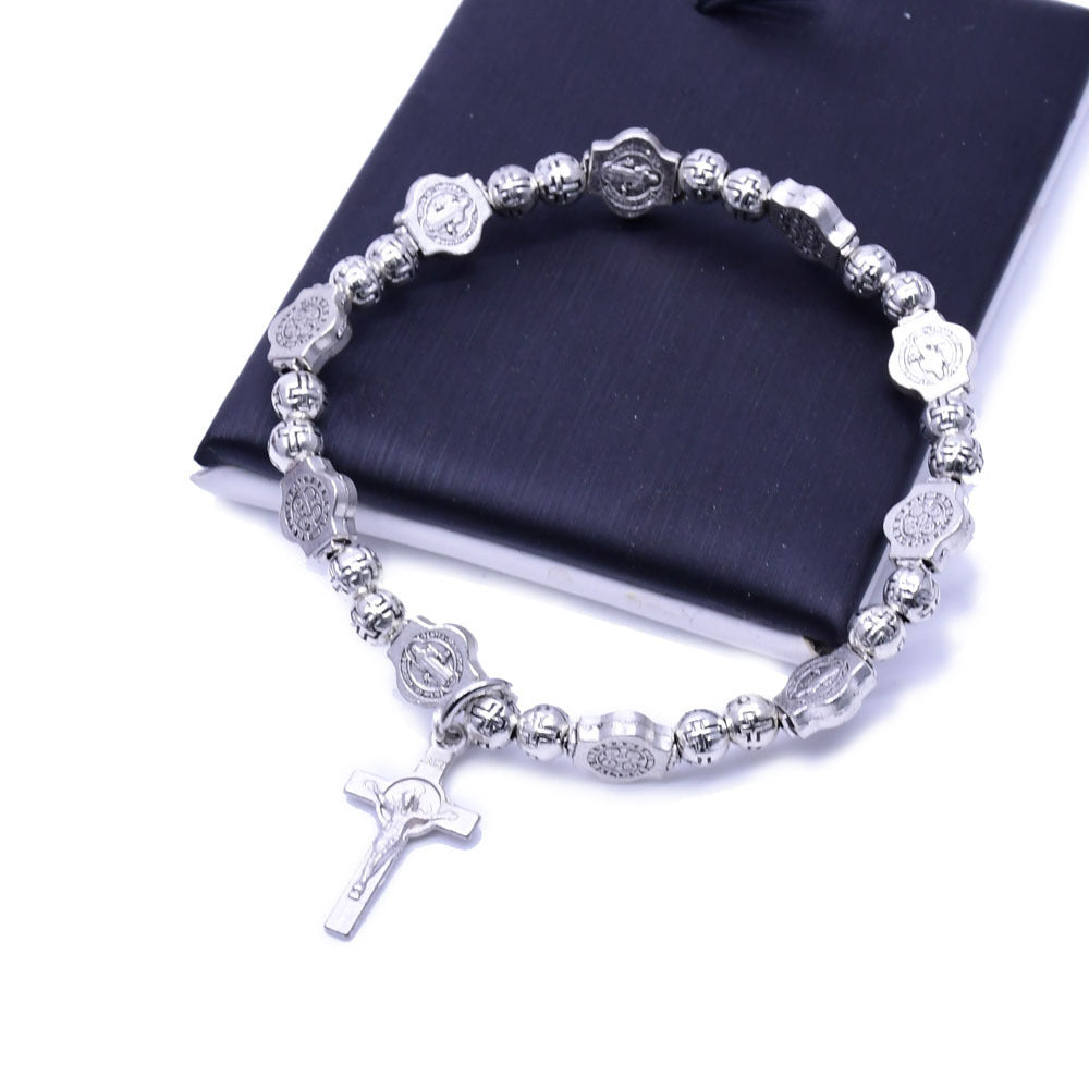 Unisex Cross Bracelet Religious Beaded Bracelet Spiritual Totem Jewelry Zinc Alloy Electroplated Durable Wear