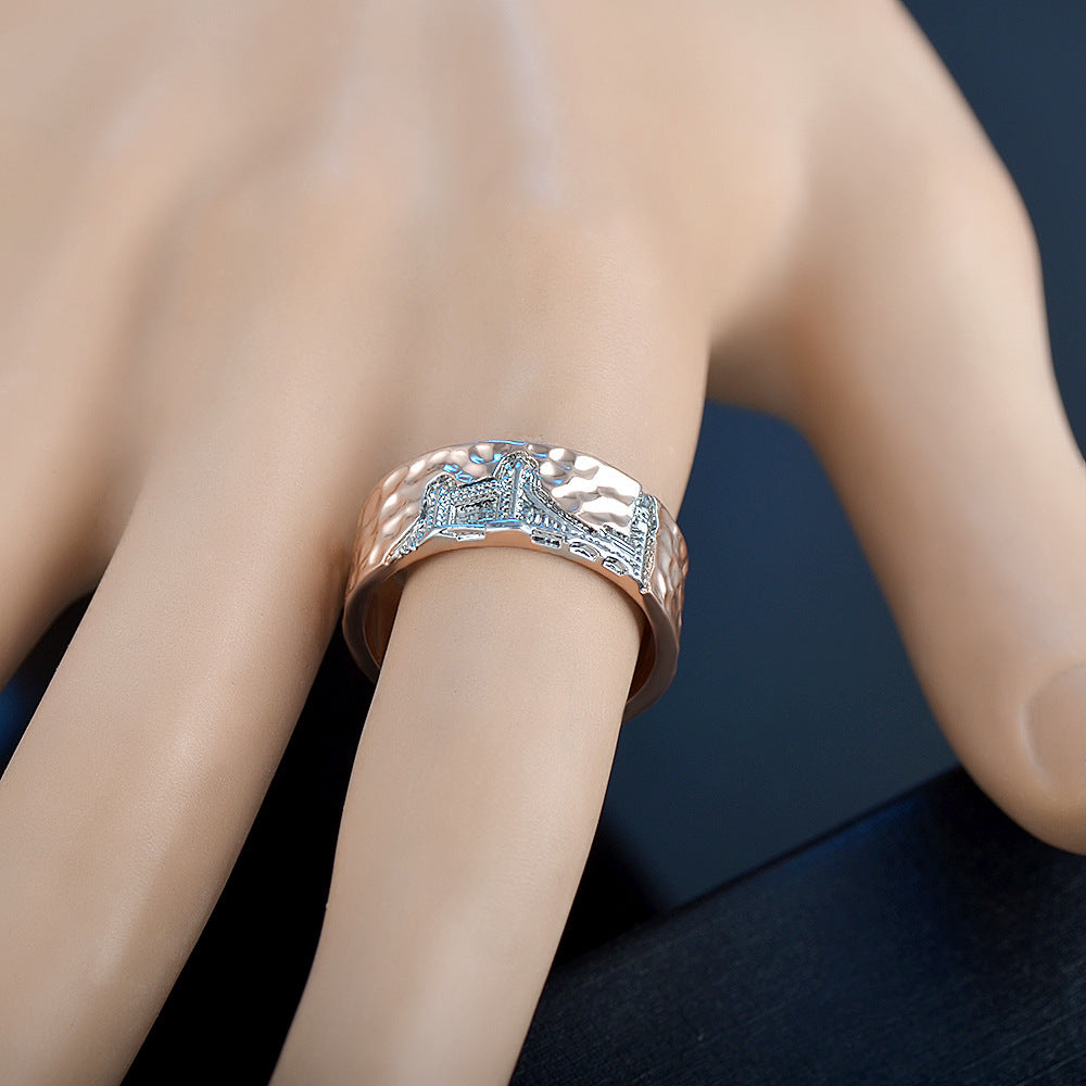 Two Tone Plated Copper Ring Creative Design Polished Finish Exquisite Craftsmanship Durable Accessory Fashion Jewelry