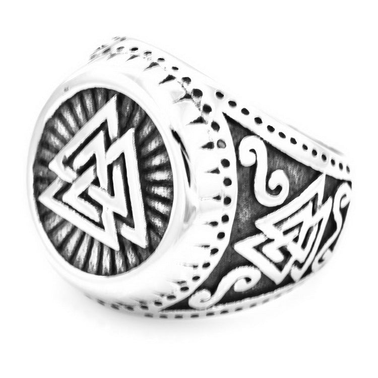 Men's Durable Alloy Ring With Triangle Sign Power Symbol Geometric Electroplated European American Fashion Jewelry