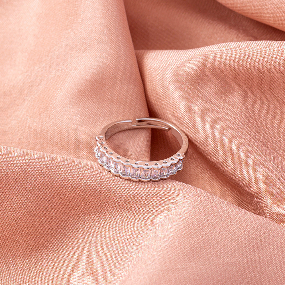 Adjustable Copper Ring For Women Geometric Zircon Inlay One Size Fits Most Simple Band Gift Elegant Style Chic